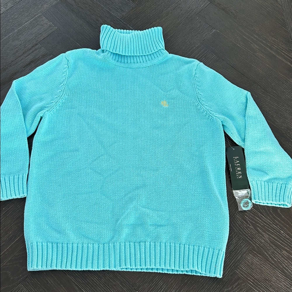 Ralph Lauren Turquoise Turtleneck Sweater 3/4 sleeve